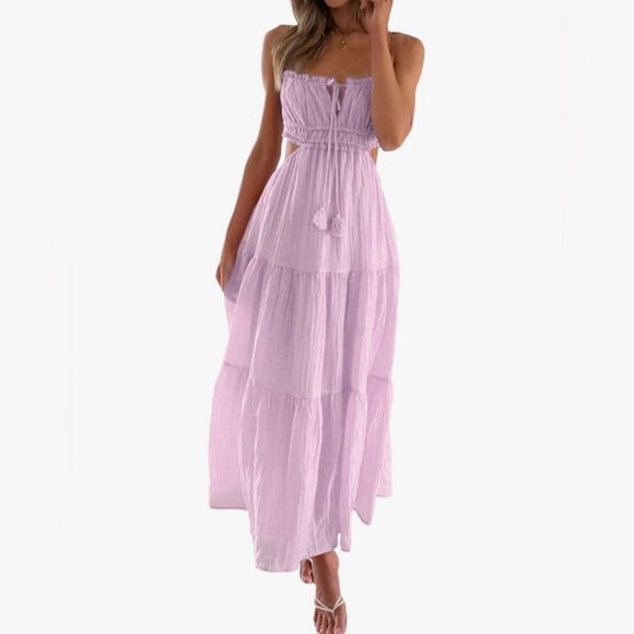 None Dresses & Skirts - Elegant Lavender Maxi Dress side Small